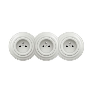 Reblig - Driedubbele retro-wandcontactdoos met afdekraam 230V, keramisch wit