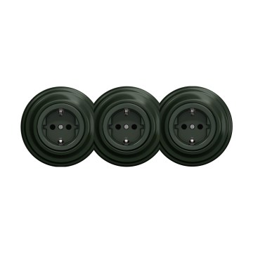 Reblig - Driedubbele retro-wandcontactdoos met SCHUKO-afdekraam 230V groen