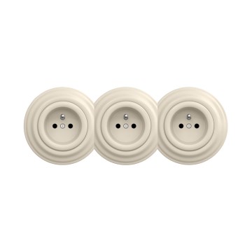 Reblig - Drievoudig retro stopcontact voor binnen met afdekraam 230V beige