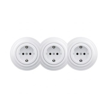 Reblig - Drievoudig retro-wandcontactdoos met frame SCHUKO 230V sneeuwwit