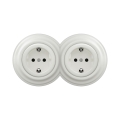Reblig -Dubbel retro stopcontact met afdekraam SCHUKO 230V keramisch wit