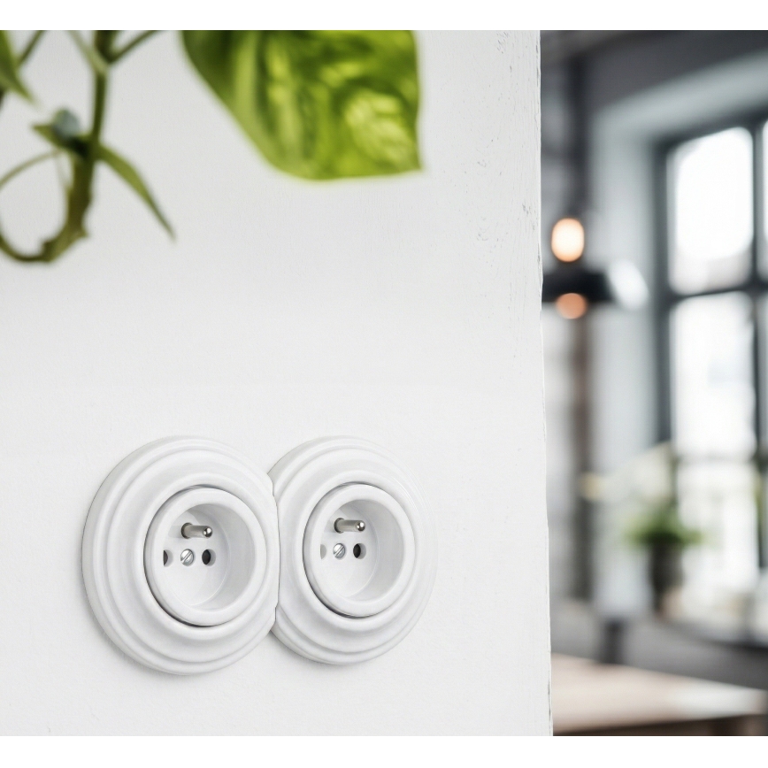 Reblig - Dubbel retro stopcontact voor in huis met afdekraam 230V sneeuwwit