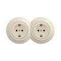 Reblig - Dubbele retro wandcontactdoos met afdekraam SCHUKO 230V beige