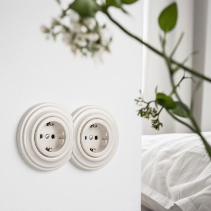 Reblig - Dubbele retro wandcontactdoos met afdekraam SCHUKO 230V beige