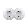 Reblig - Dubbele retro wandcontactdoos met frame SCHUKO 230V sneeuwwit