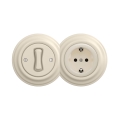 Reblig - Ensemble rétro : interrupteur unipolaire n° 1 et prise SCHUKO 230 V avec cadre beige