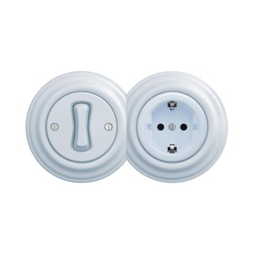 Reblig - Ensemble rétro : interrupteur unipolaire n°1 et prise SCHUKO 230 V avec cadre, bleu