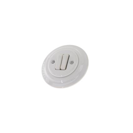 Reblig - Interrupteur double rétro en porcelaine avec cadre n° 5, blanc