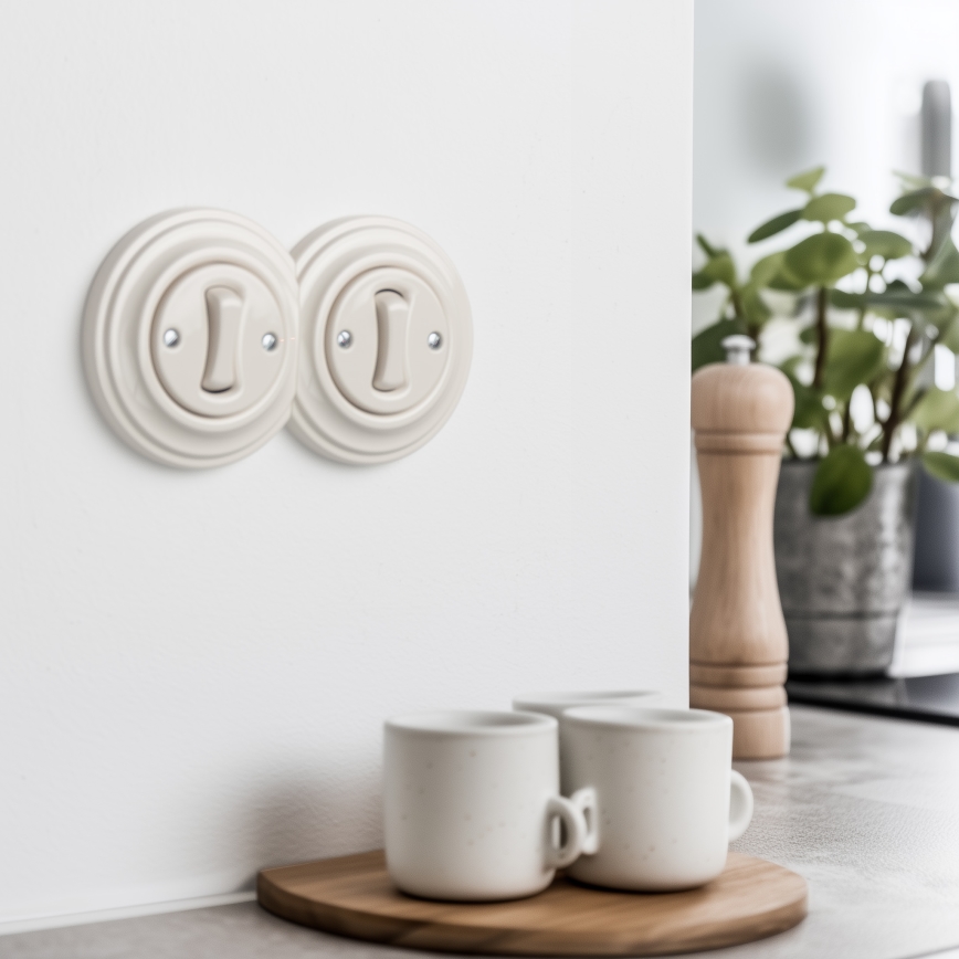 Reblig - Interrupteur double unipolaire rétro avec cadre n° 1 beige