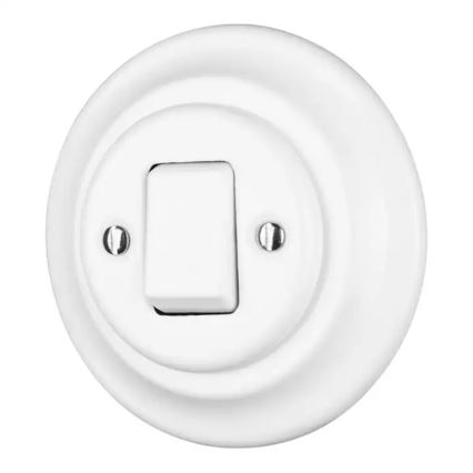 Reblig - Interrupteur rétro simple en porcelaine avec cadre n° 7 blanc