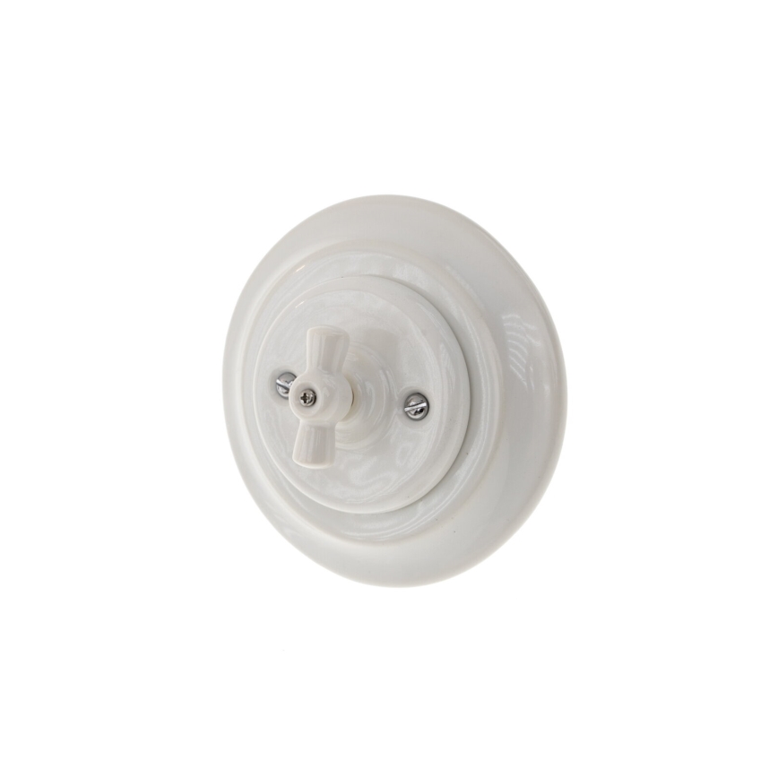 Reblig - Interrupteur rotatif en porcelaine de style rétro avec cadre n° 7, blanc