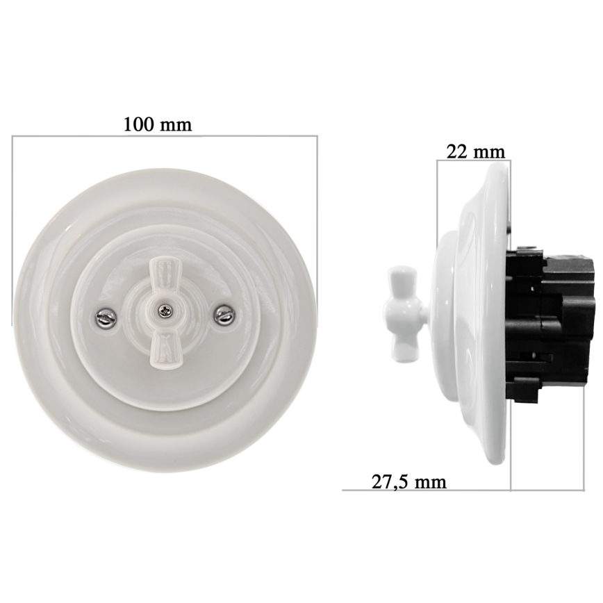 Reblig - Interrupteur rotatif en porcelaine de style rétro avec cadre n° 7, blanc