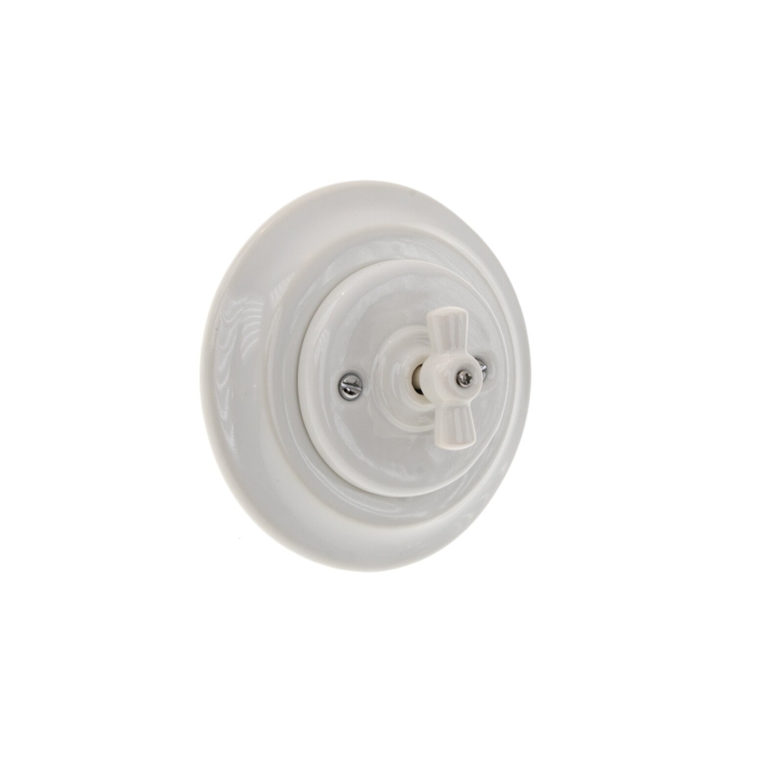 Reblig - Interrupteur rotatif rétro en porcelaine avec plaque č. 7, blanc