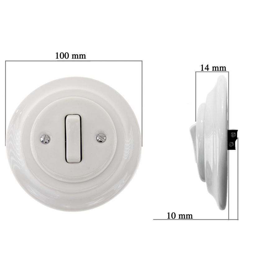 Reblig - Interrupteur simple rétro en porcelaine avec cadre n° 6, blanc