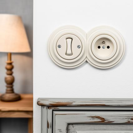 Reblig - Interrupteur unipolaire rétro n° 1 et prise 230 V avec cadre, beige