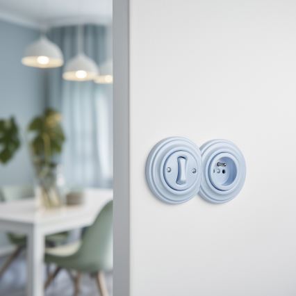 Reblig - Interrupteur unipolaire rétro n° 1 et prise 230 V avec cadre bleu