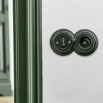 Reblig - Interrupteur unipolaire rétro n° 1 et prise 230 V avec cadre vert