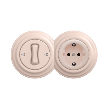 Reblig - Interrupteur unipolaire rétro n° 1 et prise SCHUKO 230 V avec cadre rose poudré