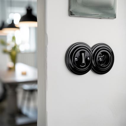 Reblig - Interrupteur unipolaire rétro n°1 et prise 230 V avec cadre, noir