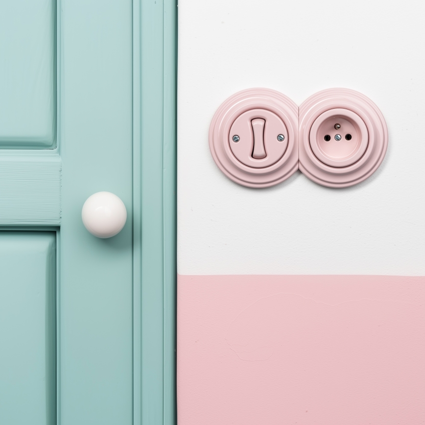 Reblig - Interrupteur unipolaire rétro n°1 et prise 230 V avec cadre, rose poudré