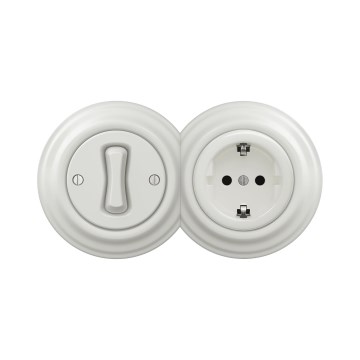 Reblig - Interrupteur unipolaire rétro n°1 et prise SCHUKO 230 V avec cadre en céramique blanc
