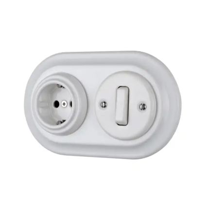 Reblig - Prise murale rétro en porcelaine sans cadre SCHUKO 250V/16A blanche