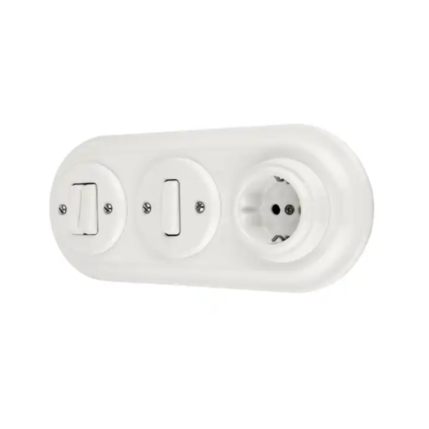 Reblig - Prise murale rétro en porcelaine sans cadre SCHUKO 250V/16A blanche