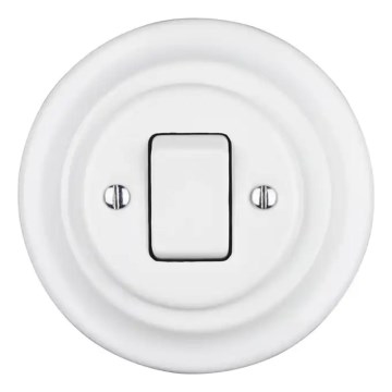 Reblig - Porseleinen retro enkele schakelaar met afdekraam nr. 7, wit