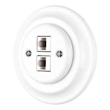 Reblig - Porseleinen retro ethernet-aansluiting met afdekraam 2x CAT.5E wit