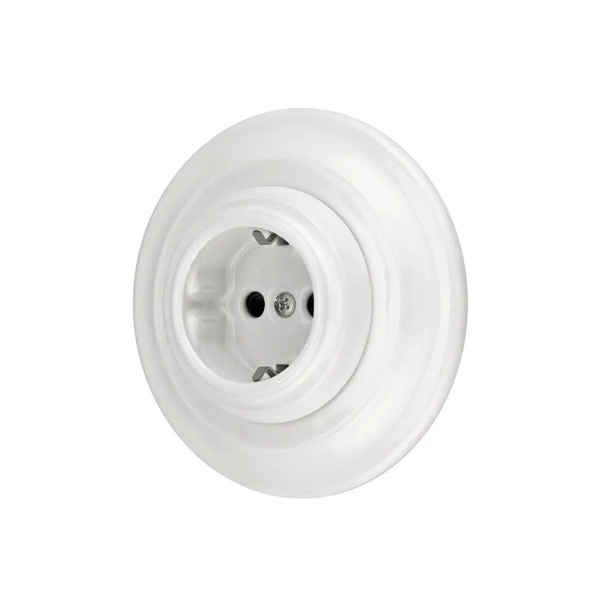 Reblig - Porseleinen retro-wandcontactdoos met afdekraam SCHUKO 250V/16A wit