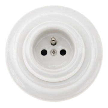 Reblig - Porseleinen retro wandcontactdoos met frame 250V/16A wit