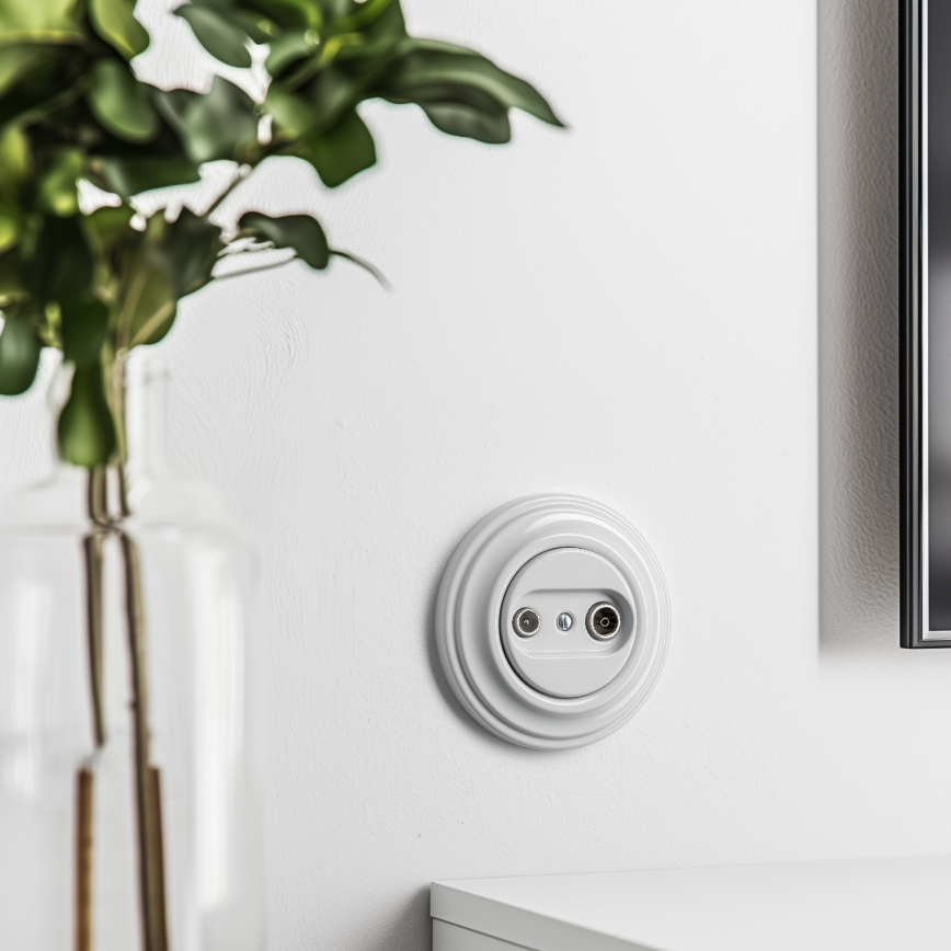 Reblig - Prise d'antenne rétro TV+R (terminale) avec cadre blanc neige