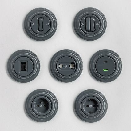 Reblig - Prise domestique rétro avec cadre SCHUKO 230 V/16 A anthracite