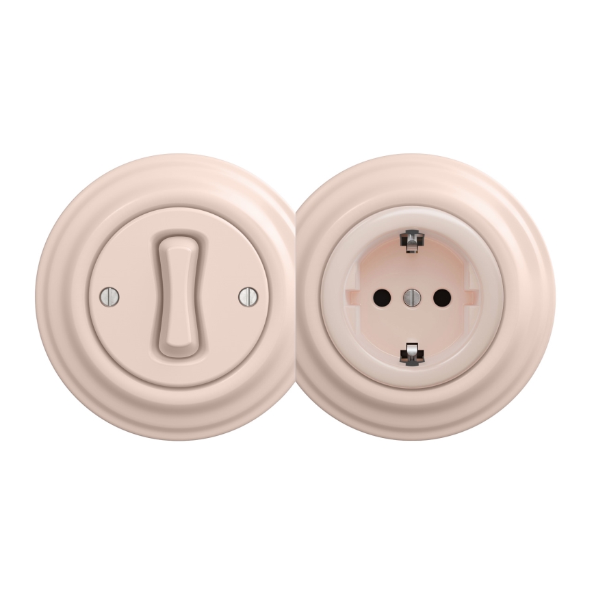Reblig - Prise domestique rétro SCHUKO 230 V / 16 A sans cadre, rose ancien