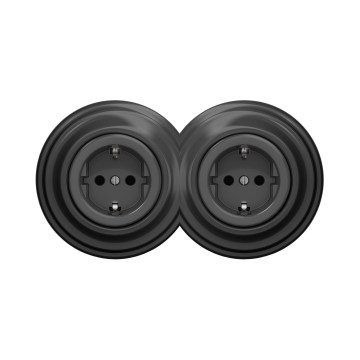 Reblig - Prise double murale au style rétro avec cadre SCHUKO 230 V, anthracite