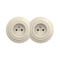 Reblig - Prise double murale rétro avec plaque, 230 V, beige