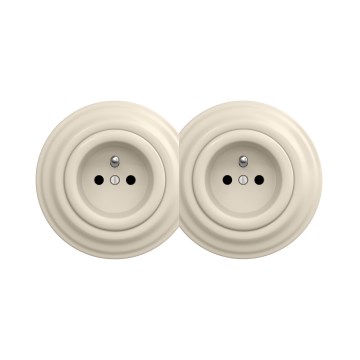 Reblig - Prise double murale rétro avec plaque, 230 V, beige