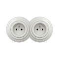 Reblig - Prise double rétro murale avec cadre, 230V, en céramique blanche