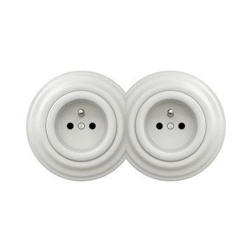 Reblig - Prise double rétro murale avec cadre, 230V, en céramique blanche