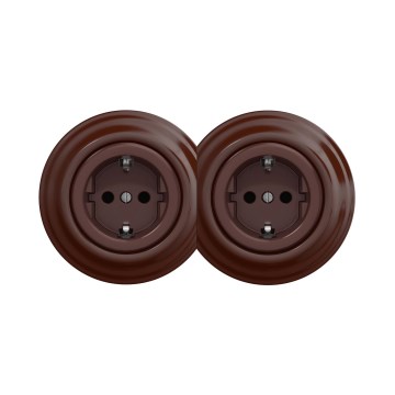 Reblig - Prise double rétro murale SCHUKO 230 V avec cadre, marron