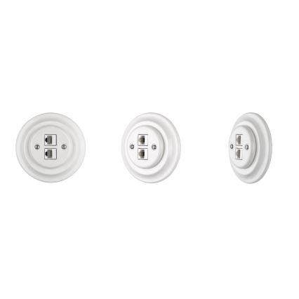 Reblig - Prise Ethernet rétro en porcelaine avec cadre, 2x CAT.5E, blanche
