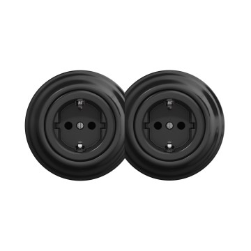 Reblig - Prise murale double au style rétro avec cadre SCHUKO 230V, noir