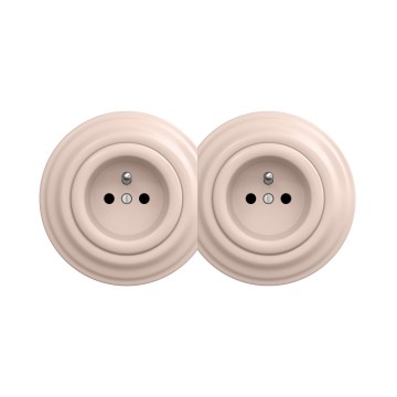 Reblig - Prise murale double rétro avec cadre 230 V, vieux rose