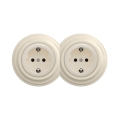 Reblig - Prise murale double rétro avec cadre SCHUKO 230V beige