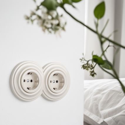 Reblig - Prise murale double rétro avec cadre SCHUKO 230V beige