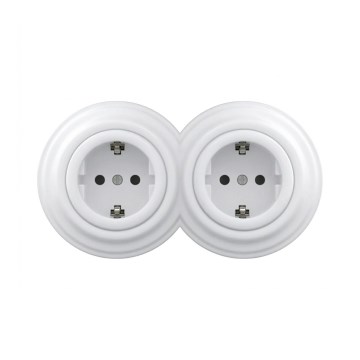 Reblig - Prise murale double rétro pour la maison avec cadre SCHUKO 230 V, blanc neige