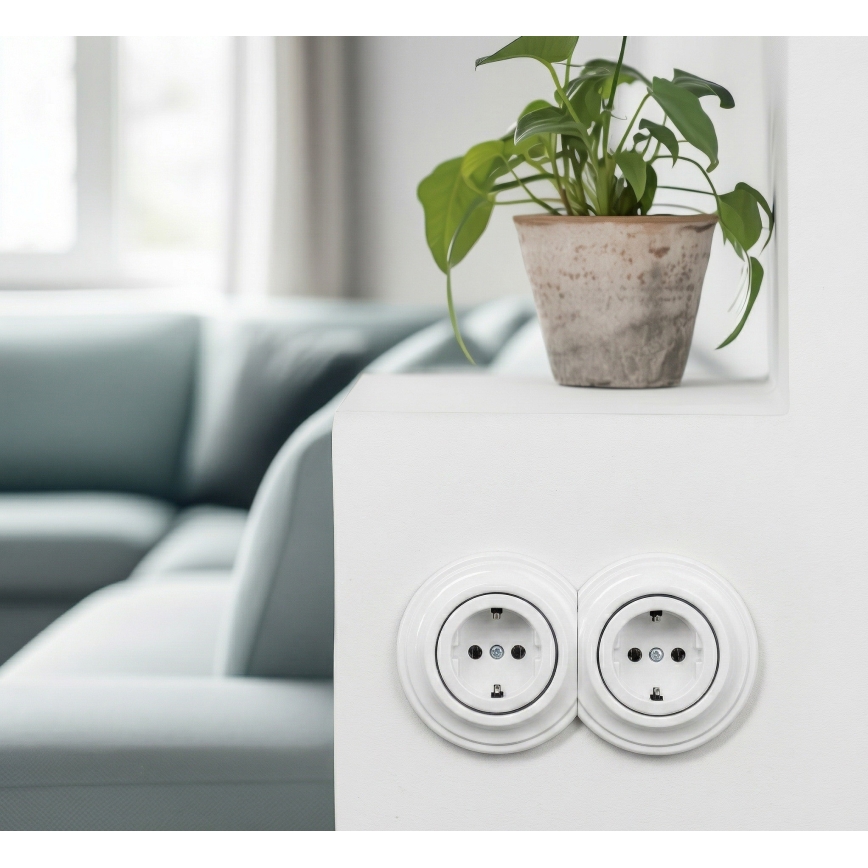 Reblig - Prise murale double rétro pour la maison avec cadre SCHUKO 230 V, blanc neige