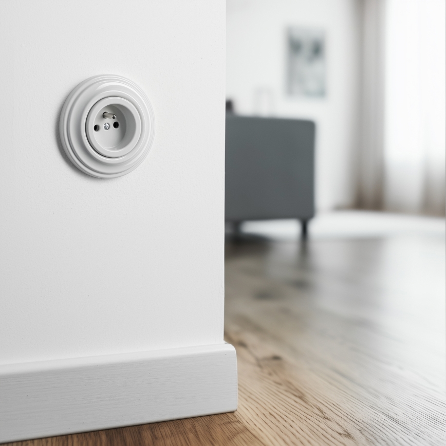 Reblig - Prise murale rétro avec cadre 230 V en céramique blanche