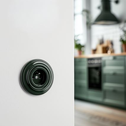 Reblig - Prise murale rétro avec cadre 230 V, verte