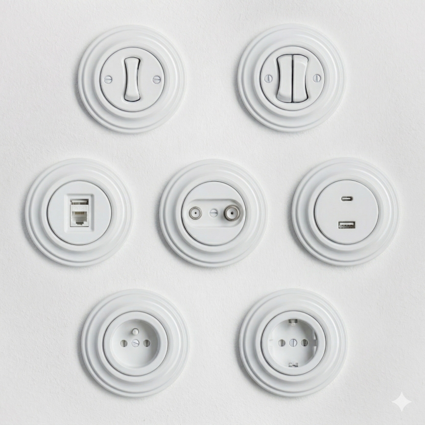 Reblig - Prise murale rétro avec cadre 230V blanc neige